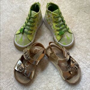 Disney Toddler High Top Princess Tiana Sneakers and Bebe Gold tone Sandal Sz 7